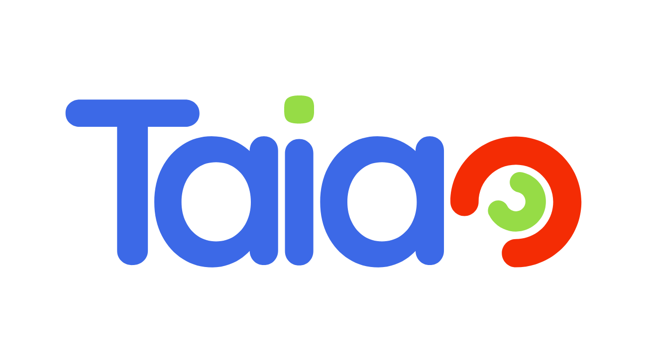 Logo of the Taiao app where sustainability and entertainment meet, in blue, red and green.