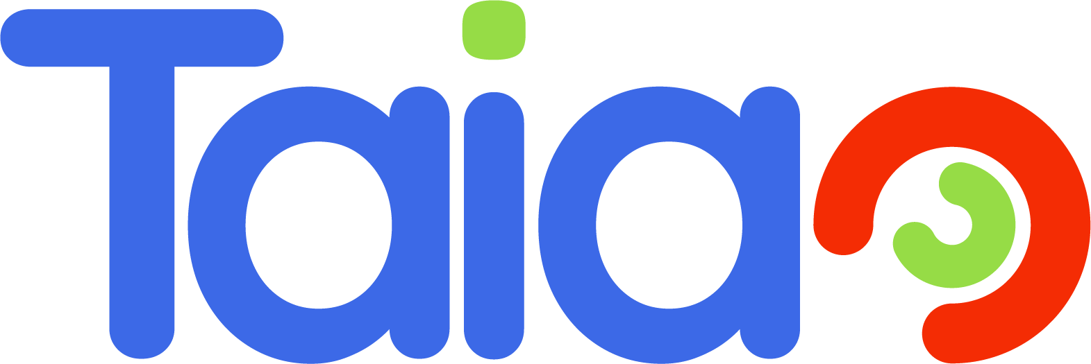 Logo di Taiao di colore rosso, blu e verde.