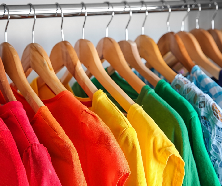 clothing in various colours related to sustainable fashion